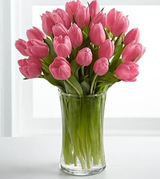 Pink Tulips In A Glass Vase